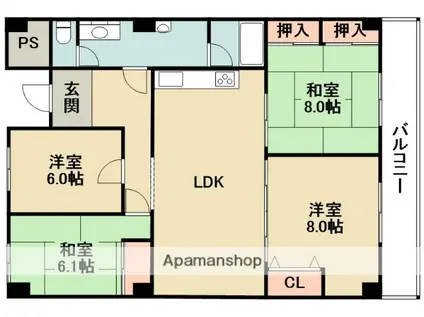 阪急電鉄千里線 北千里駅 バス乗車時間:10分 小野原東5バス停で下車 徒歩3分 5階建 築37年(4LDK/2階)の間取り写真