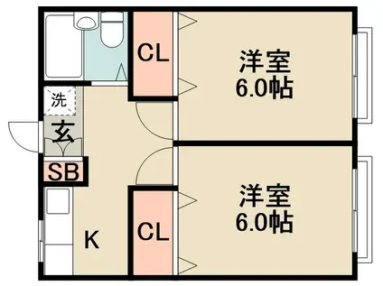 山脇ハイツ(2K/2階)の間取り写真