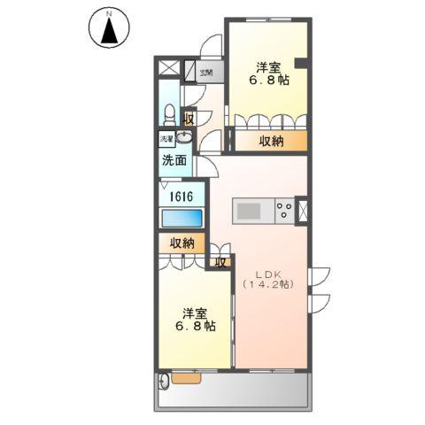 URBAN HILLS SAITO 2(2LDK/2階)の間取り写真