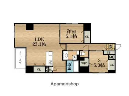 シークレフ北浜(1SLDK/2階)の間取り写真