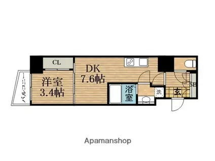 アプリーレ松屋町(1DK/14階)の間取り写真