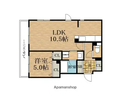 SUN HILLS森ノ宮(1LDK/6階)の間取り写真