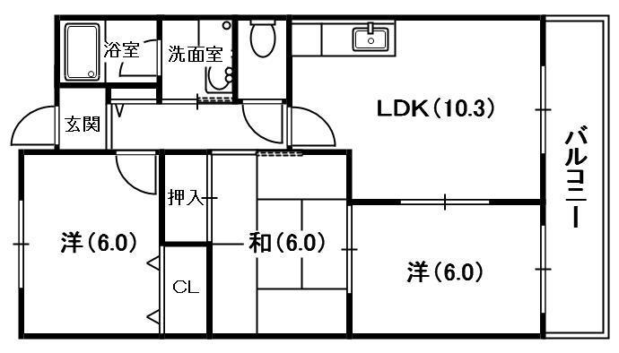 ラフィネ星田(3LDK/3階)の間取り写真