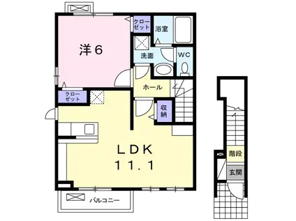 プラスドサンテ・トロワ(1LDK/2階)の間取り写真