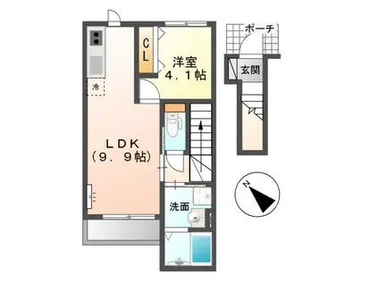 テレザート北山(1LDK/2階)の間取り写真