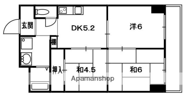 ハイクレスト宮之阪(3DK/4階)の間取り写真