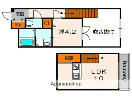 アンジェリーク磐船(1LDK/3階)の間取り写真