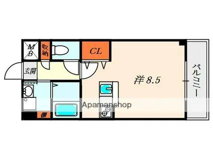 グランシャリオ長尾Ⅰ(1K/3階)の間取り写真