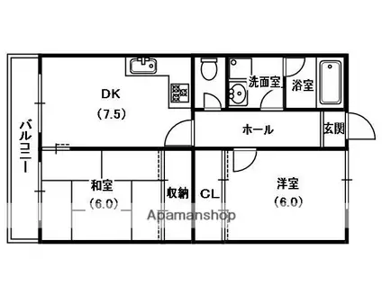 ハミングハイツ(2DK/3階)の間取り写真