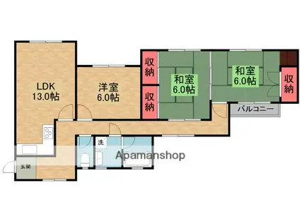 私市ロイヤルマンション(3LDK/3階)の間取り写真