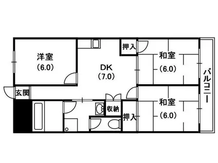 レジデンス浅田(3DK/4階)の間取り写真