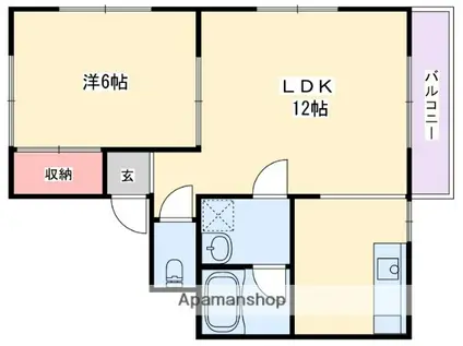 アーバンハイツ香里(1LDK/1階)の間取り写真