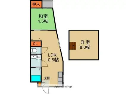 若竹ハイツ(1LDK/2階)の間取り写真