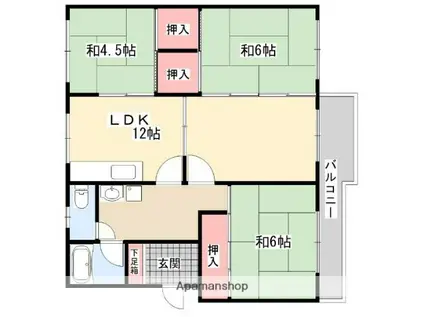 男山第2109棟(3LDK/4階)の間取り写真