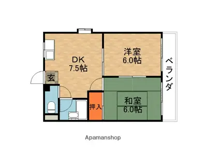 サンコーポマンションⅠ・Ⅱ(2DK/4階)の間取り写真