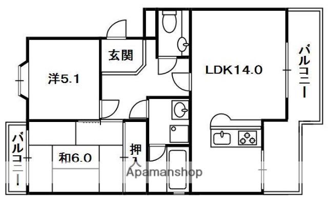 ドミシル並川(2LDK/1階)の間取り写真