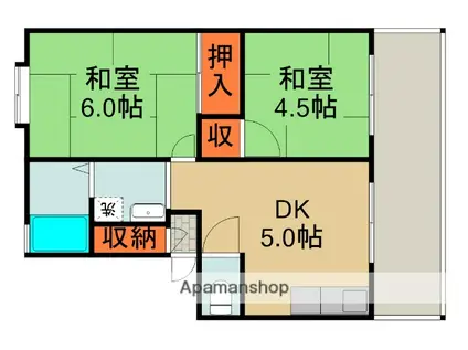 ハイツ千鶴2(2DK/2階)の間取り写真