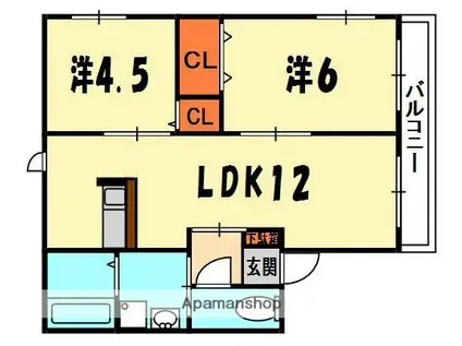 ソレアード上島2(2LDK/2階)の間取り写真