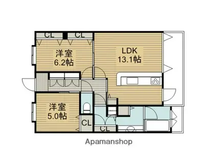 カンパヌール(2LDK/2階)の間取り写真