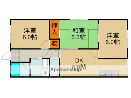 小川弐番館(3DK/3階)の間取り写真