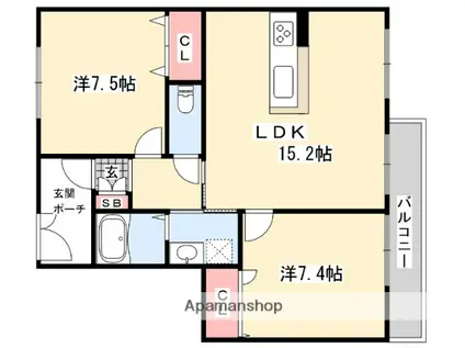 ヴィラーチェ・カトレア(2LDK/2階)の間取り写真