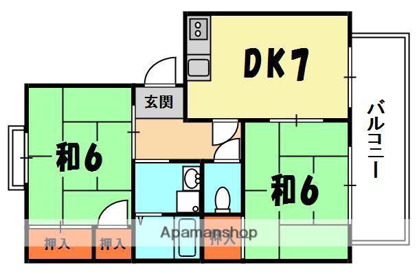 古川橋グリーンハイツA棟・B棟(2DK/2階)の間取り写真