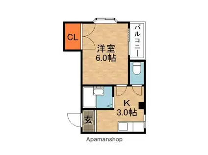 フローラルヴィラ(1K/2階)の間取り写真