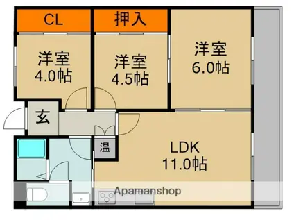 京阪電気鉄道京阪線 大和田駅(大阪) バス乗車時間:10分 下馬伏バス停で下車 徒歩2分 4階建 築34年(3LDK/3階)の間取り写真