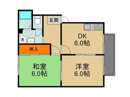 ハイエスト木村B棟(2DK/2階)の間取り写真
