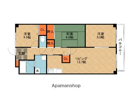 フロレスタ・ミオ山田池公園(3LDK/4階)の間取り写真