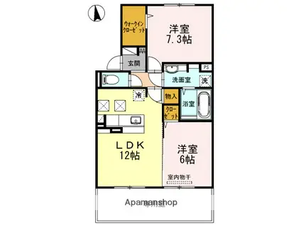 スクウェア街(2LDK/1階)の間取り写真