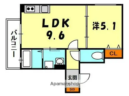クリエオーレ萱島東(1LDK/1階)の間取り写真