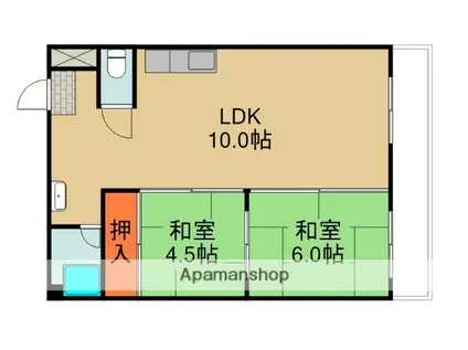 北町ニューハイツⅠ(2LDK/2階)の間取り写真