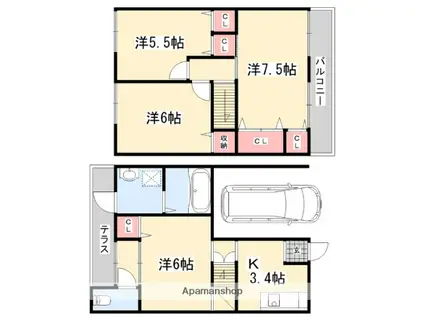 京阪電気鉄道京阪線 枚方市駅 バス乗車時間:12分 田ノ口バス停で下車 徒歩7分 1階建 築55年(4K)の間取り写真