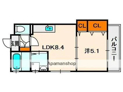 クリエオーレ桜園Ⅱ(1LDK/1階)の間取り写真