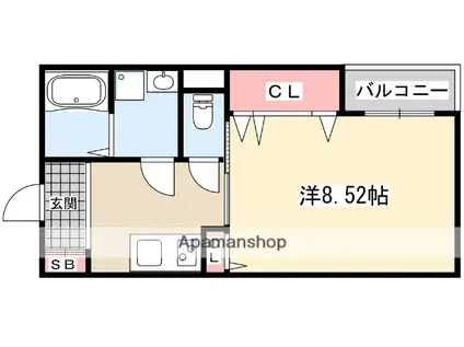 シエルグランデ町楠葉(1K/2階)の間取り写真