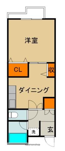 千山マンション2(1DK/2階)の間取り写真