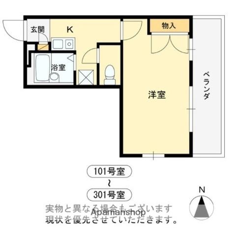 ソレイユ三ツ島(1K/1階)の間取り写真