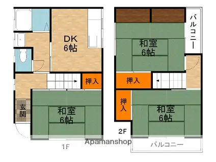 京阪電気鉄道京阪線 萱島駅 徒歩16分 2階建 築55年(3DK)の間取り写真