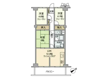 寝屋川東ファミリータウン西4番館(3LDK/2階)の間取り写真