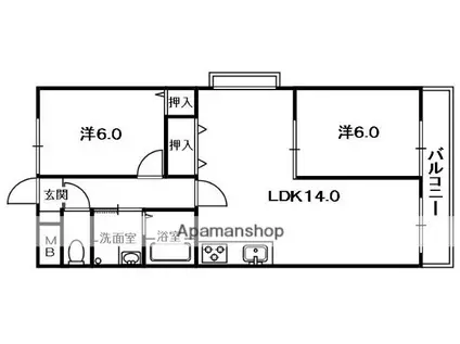 レオハイム津田Ⅱ(2LDK/4階)の間取り写真