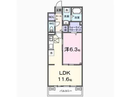 パインオークC棟(1LDK/1階)の間取り写真