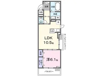 パインオークC棟(1LDK/3階)の間取り写真