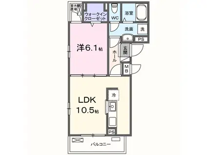 パインオークA棟(1LDK/3階)の間取り写真