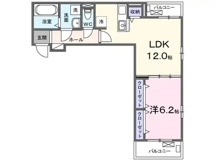 パインオークA棟(1LDK/3階)の間取り写真