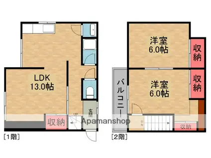京阪電気鉄道京阪線 牧野駅 徒歩11分 2階建 築54年(2LDK)の間取り写真