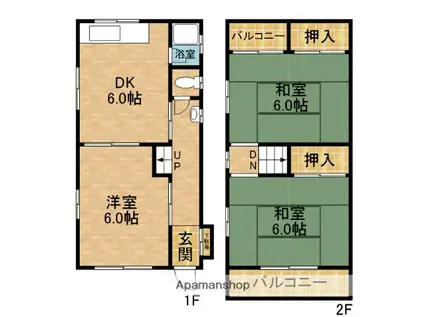 京阪電気鉄道京阪線 萱島駅 徒歩10分 2階建 築41年(3DK)の間取り写真