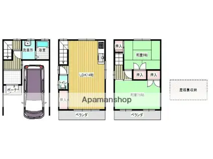 片町線 住道駅 徒歩32分 3階建 築34年(2LDK)の間取り写真