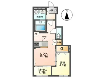 ラ・ルーチェⅡ(1LDK/1階)の間取り写真