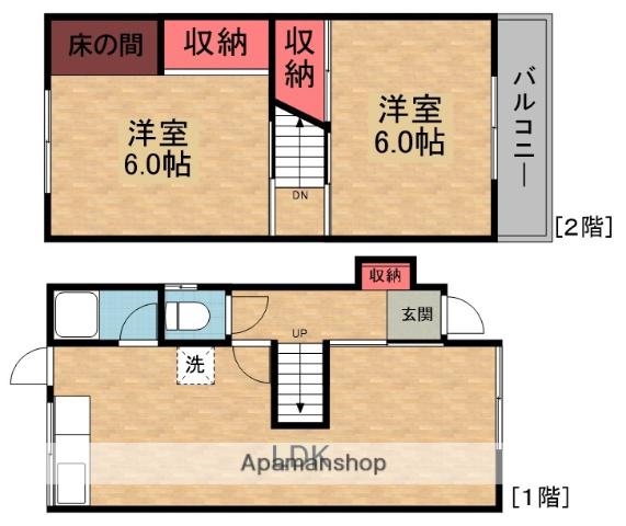京阪電気鉄道京阪線 樟葉駅 バス乗車時間:12分 田近3丁目バス停で下車 徒歩3分 2階建 築48年(2LDK)の間取り写真